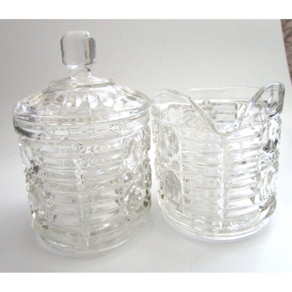 Vintage Indiana Clear Glass Windsor Pattern - Creamer & Lidded Sugar Bowl Set - Picture 2 of 16
